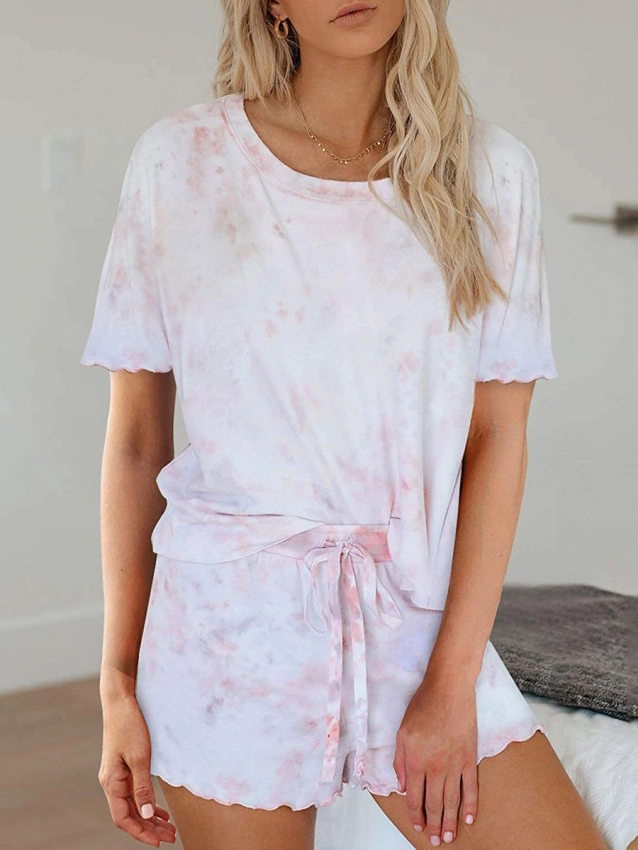 Biało różowy komplet do spania, piżama damska tie dye 0232