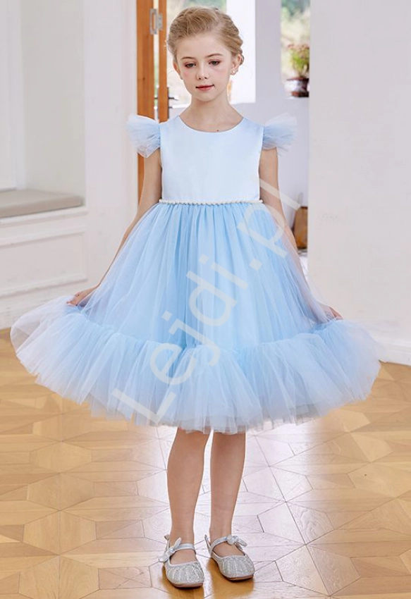 Błękitna sukienka dla dziewczynki z tiulową spódnicą 5293