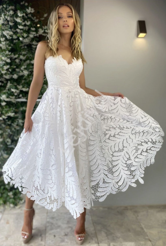 Zjawiskowa sukienka ślubna midi, koronkowa sukienka Francuska 2278