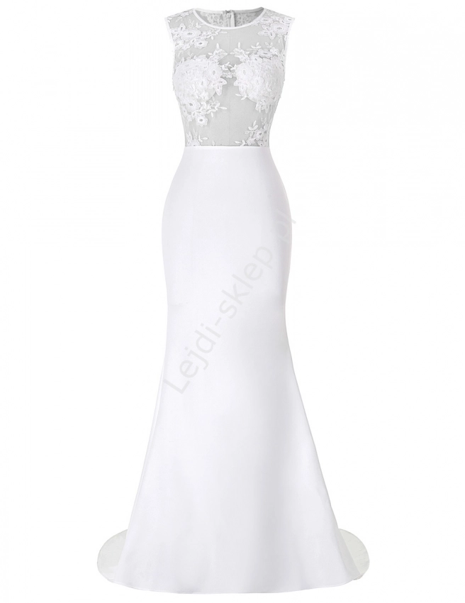 Biała sukienka z kwiatowym haftem na tiulu | białe 