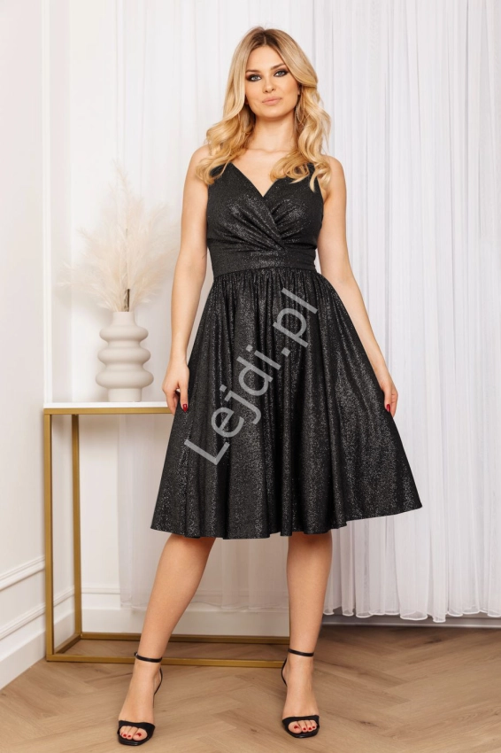  Czarna brokatowa sukienka midi z rozkloszowaną spódnicą, LILY midi z krynoliną