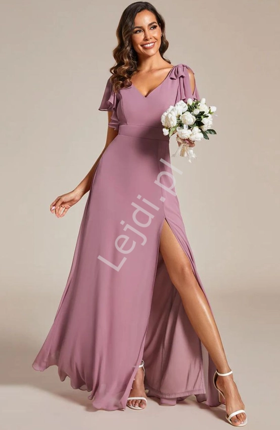 Elegancka sukienka na wesele, modna sukienka szyfonowa w kolorze orchidei 2080