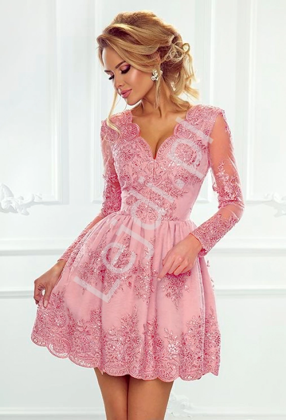 Koronkowa sukienka wieczorowa, cukierkowy róż - Amelia 