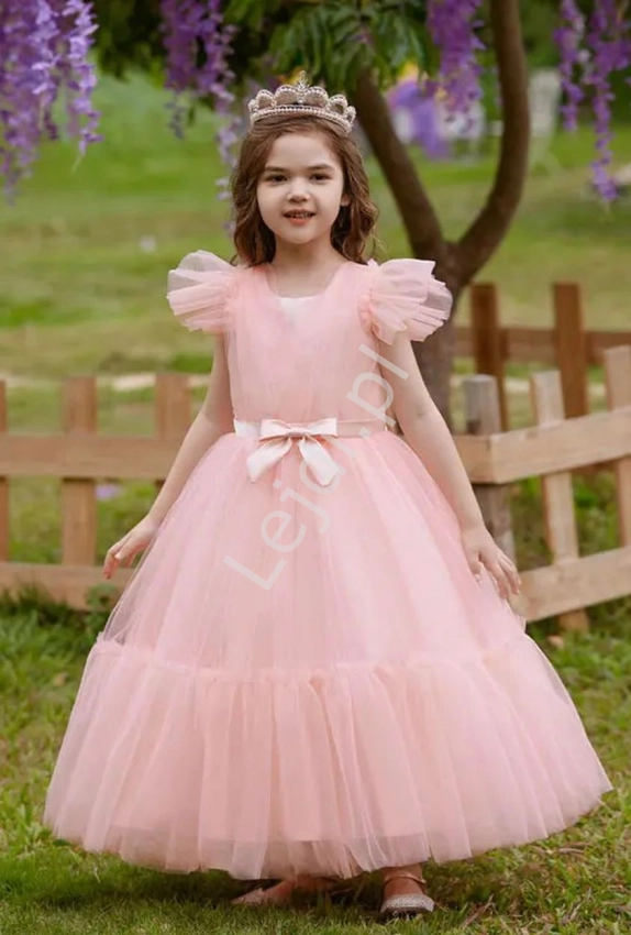 Różowa tiulowa sukienka wieczorowa dla dziewczynki na wesele, na bal, na urodziny 396