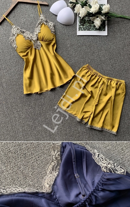 Satynowa piżama damska złota 162