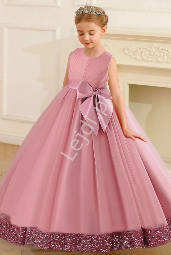 Wieczorowa sukienka dla dziewczynki w pustynno różowym kolorze, wieczorowe sukienki dla nastolatki 399
