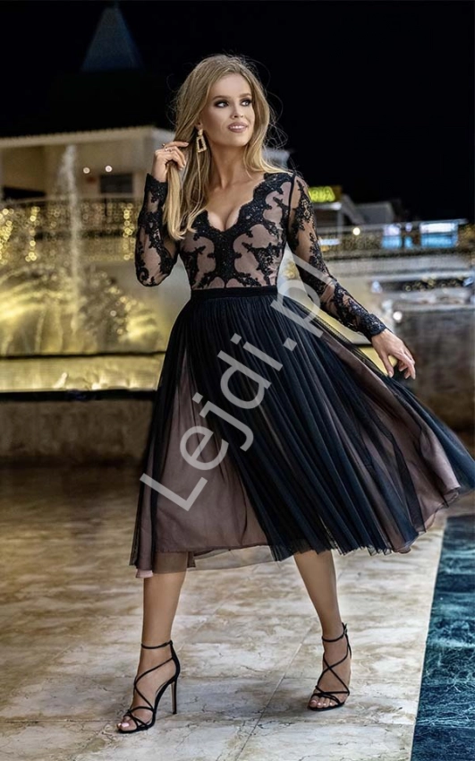 Zjawiskowa sukienka wieczorowa w kolorze czarnym z jasną podszewką Rene Emo